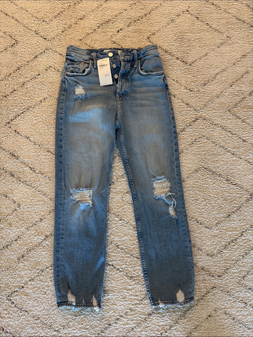 MOTHER The Tomcat Ripped Crop Straight Leg Jeans
